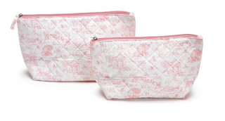Set of two quilted toile pouches with animal print and nylon lining