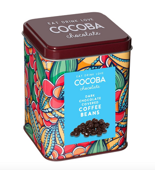 Cocoba dark chocolate covered coffee beans in colorful tin

Dark chocolate coffee beans gift tin by Cocoba

Cocoba chocolate-covered coffee beans in artistic tin

Coffee beans coated in dark chocolate in decorative gift tin