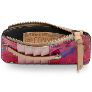 Consuela Ceci Card Organizer with colorful patterned design and card slots

Slim Consuela Ceci card wallet featuring snap closure and zippered compartment

Consuela Ceci Card Organizer front and back view with vibrant Consuela print

Compact Consuela card organizer with wristlet zipper pull and secure snap strap
