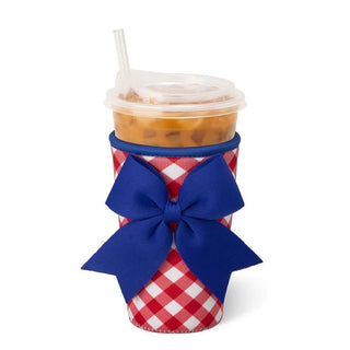 Swig Patriotic Picnic tumblers with red gingham print and blue bow lid