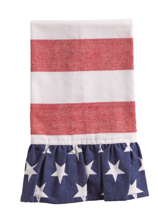 Americana cotton hand towel with stars and striped flounce hem