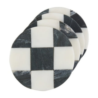 Round Marble Checkered Coaster Set