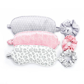 “Silky eye mask and scrunchie set in assorted patterns”

“Satin sleep mask with matching scrunchie”

“Pink, grey, and leopard silky eye mask & scrunchie set”

“Soft satin eye mask and scrunchie bundle”

“Silky coordinated eye mask and scrunchie set”