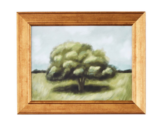 Framed canvas landscape art with pastoral countryside scene