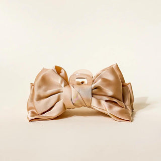 Satin Bow Claw Clip "Beige"