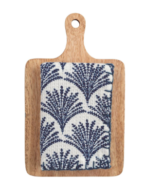 Mango wood paddle board with blue waffle weave hand towel