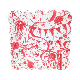 Large Red Chinoiserie Scallop Display Board Round Top