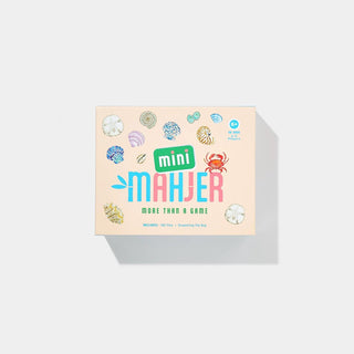 Mini Mahjer Just The Tiles Beach Edition American Mahjong game with 160 beach-themed plastic tiles, magnetic storage box, and drawstring tile bag.