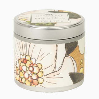 Greenleaf Birch & Bloom Tin Candle 4oz floral design

Birch and Bloom candle in floral metal tin

Greenleaf travel tin candle with magnolia and oak scent

Birch & Bloom scented candle in hand-painted tin

Greenleaf Birch & Bloom candle with floral wrap