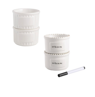 Personalize ramekin set with ceramic tags and marker