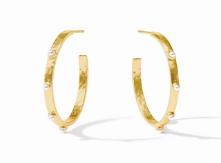 Julie Vos Crescent Stone Hoop Earrings in 24K gold plate with pearl and cubic zirconia