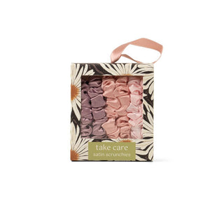 Crush Take Care satin scrunchies gift box with six coordinating colors”

Ultra soft satin hair scrunchies set in decorative box

Satin scrunchies designed to prevent hair frizz and breakage

Luxury satin scrunchies set with assorted neutral tones