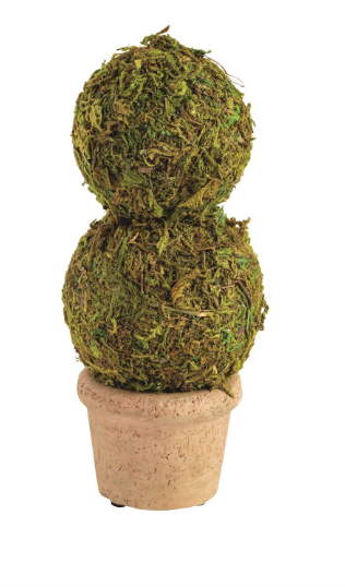 Mini moss covered topiary in terracotta pot for tabletop décor