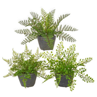 11 inch artificial potted fern with lush green fronds in modern black planter