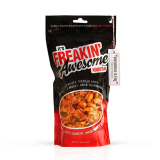Freakin’ Awesome Original Nosh Bag sweet and salty snack mix

Caramelized tortilla chip snack mix with almonds and cranberries

It’s Freakin’ Awesome snack bag sweet, salty, crunchy mix

Gourmet tortilla chip snack mix from Freakin’ Awesome

Sweet and spicy Freakin’ Awesome Original resealable bag