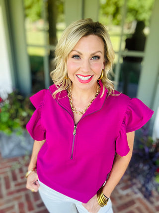 Magenta Ruffle Sleeve Top