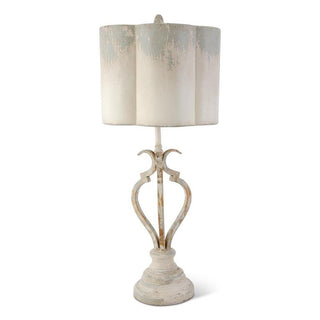 32.5 Inch Cream & Gray Distressed Metal Lamp w/Metal Scalloped Shade