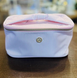 Pink stripe cosmetic bags set with zipper closure