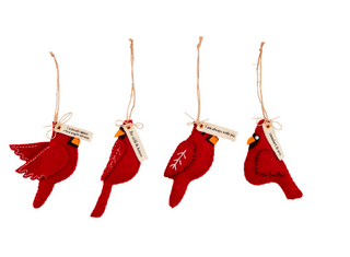 Felt cardinal Christmas ornaments with sentiment tags

Red cardinal hanging ornaments with jute twine

Stuffed felt bird ornaments with inspirational messages

Cardinal felt holiday decor with canvas tag

Cardinal remembrance ornaments for Christmas trees