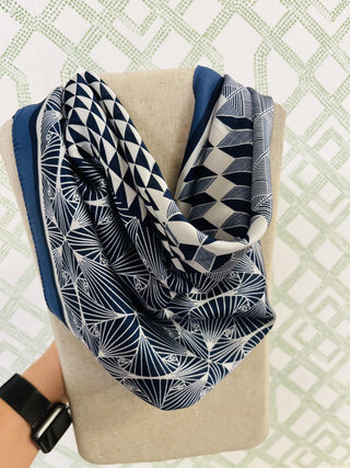 Blue Patterned Silk Scarf