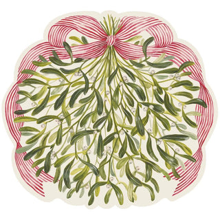 Die-Cut Mistletoe Placemat with Red Striped Bow