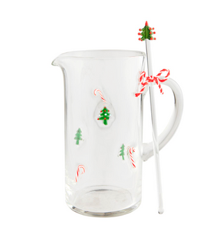 Christmas Decorative Glass Pitcher With Stirrer