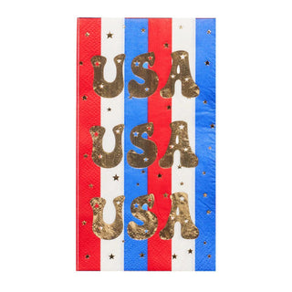 Disposable patriotic guest towel napkin with metallic gold accents