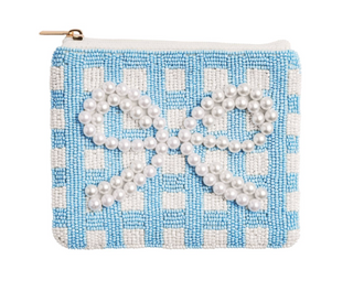 Hand beaded bow coin pouch with zipper and lined interior