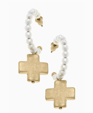 Edith Pearl & Hoop Square Cross Drop Earrings