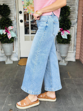 Marcey Mid Rise Crop Wide Jeans