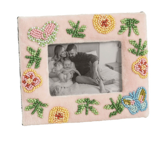 Velvet floral bead picture frame with 2.75x4 photo
