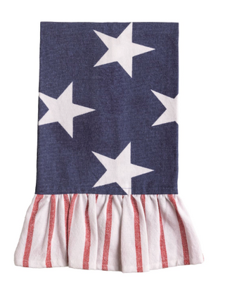 Americana cotton hand towel with stars and striped flounce hem
