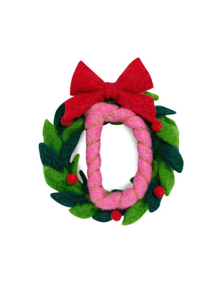 Felt initial wreath ornament with pink bow

Christmas wreath ornament with letter monogram

Festive felt wreath ornament with red berries and bow

Personalized letter ornament in colorful felt wreath

Wool holiday wreath with initial and pink bow