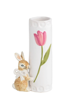 Bunny bud vase with hand-painted tulip and rabbit figurine