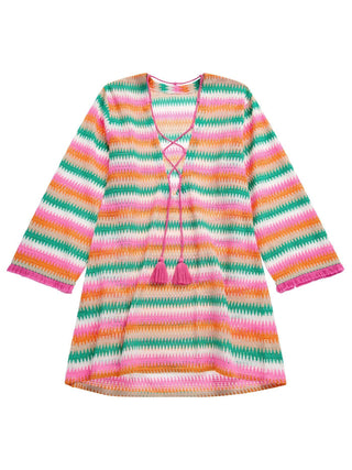 Shiraleah Paloma cover-up with colorful retro stripes and tassel tie