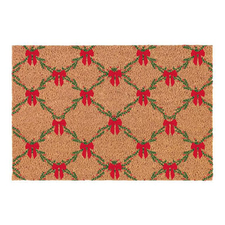 Holiday Trellis Door Mat with red bows and greenery pattern

Festive Christmas doormat with red bow trellis design

Coir holiday welcome mat with red and green wreath pattern

Christmas front door mat with red bows and greenery

Holiday entryway doormat featuring festive trellis design