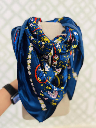 Navy Paisley Silk Scarf