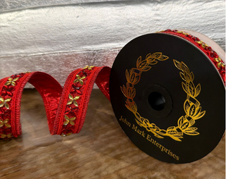 John Mark Sharp Red Jeweled Trim Metallic Dupion Ribbon