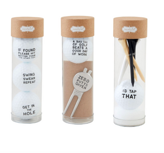 Funny printed golf ball gift set with metal ball marker