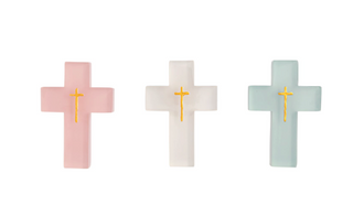 Chunky painted resin cross with hand-painted gold layered cross detail