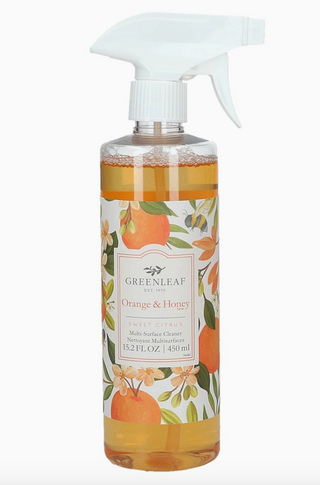 Greenleaf Orange & Honey Multi-Surface Cleaner 15.2oz

Orange & Honey cleaner with citrus floral design

Greenleaf sweet citrus multi-surface spray bottle

Orange & Honey scented cleaner by Greenleaf

Citrus and honey all-purpose cleaner for home