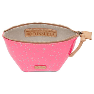 Neon pink Consuela Shine Medium Tool Kit with star glitter finish and zip closure

Consuela Shine Medium Tool Kit in pink patent with leather zipper pull

Interior view of Consuela Shine Medium Tool Kit with easy-clean vinyl lining