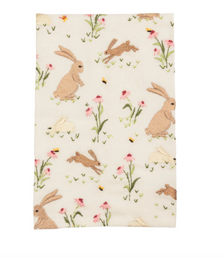 Embroidered Easter hand towel with bunny and gingham pattern