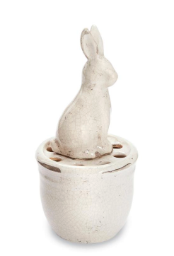 Cream crackle ceramic bunny pot vase with flower holes
