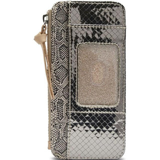 Consuela Kyle Card Organizer with snakeskin pattern, zippered top, and card slots

Slim Consuela Kyle card wallet featuring snap closure and interior zipper compartment

Consuela Kyle Card Organizer front and back view with textured vegan leather design

Compact Consuela card organizer with zipper pocket and snap strap for cards and cash
