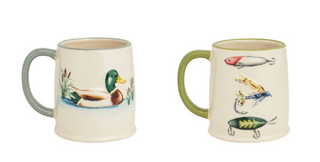 Retreat stoneware mug with hand-painted design