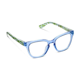 Women's blue light glasses with light blue frame and green abstract pattern