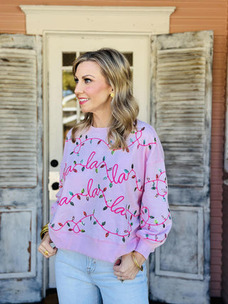 Pink Makenzie Embroidered Lights Sweater with colorful Christmas lights

Holiday sweater with fa la la embroidery and light strand details

Pink Christmas sweatshirt with festive embroidered lights

Makenzie holiday sweater with bright embroidered design

Cozy pink embroidered Christmas lights pullover