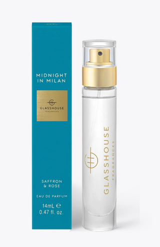 Glasshouse Midnight In Milan perfume bottle and box

Midnight In Milan Eau de Parfum by Glasshouse Fragrances

Glasshouse Midnight In Milan saffron and rose fragrance

Midnight In Milan 50ml perfume with gold label

Glasshouse Fragrances Midnight In Milan travel spray