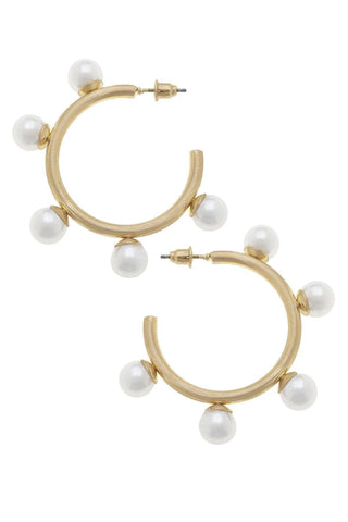 Allison Ball Bead Hoop Earrings in Ivory